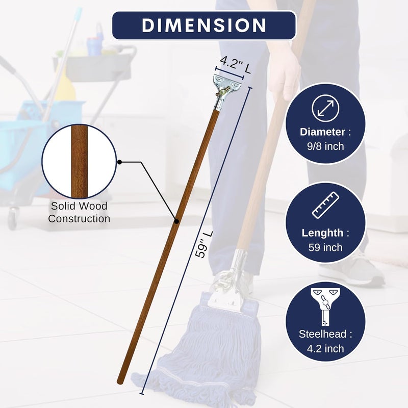 ILOT 59" Mop Claw Clamp Commercial Mop Handle Pack of 2 Industrial Mop Steelhead with Wooden Handle Wet Mops for Floor Cleaning Heavy Duty (Mops not Included) - Image 2